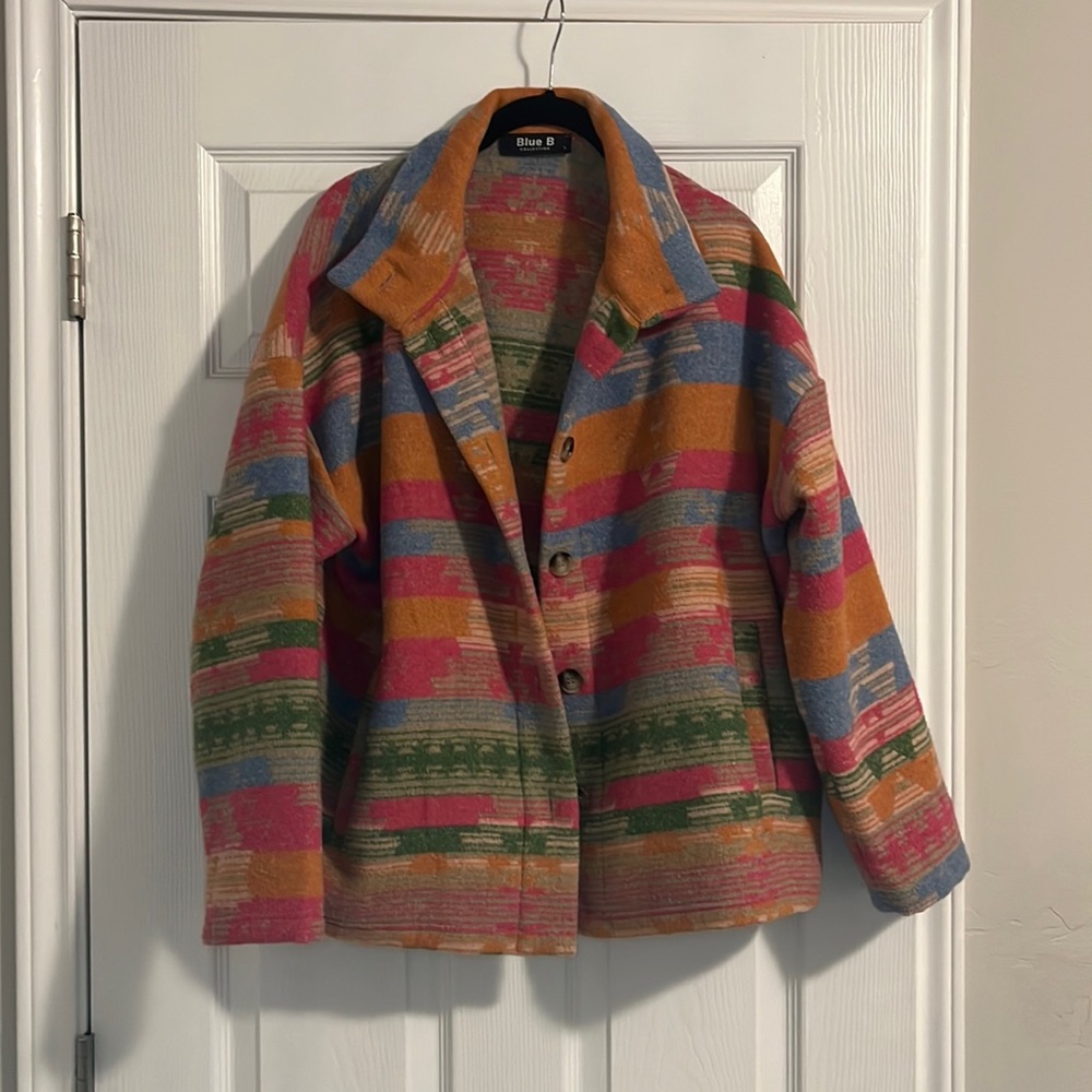 Geo Print Button Down Shacket | Worn Once